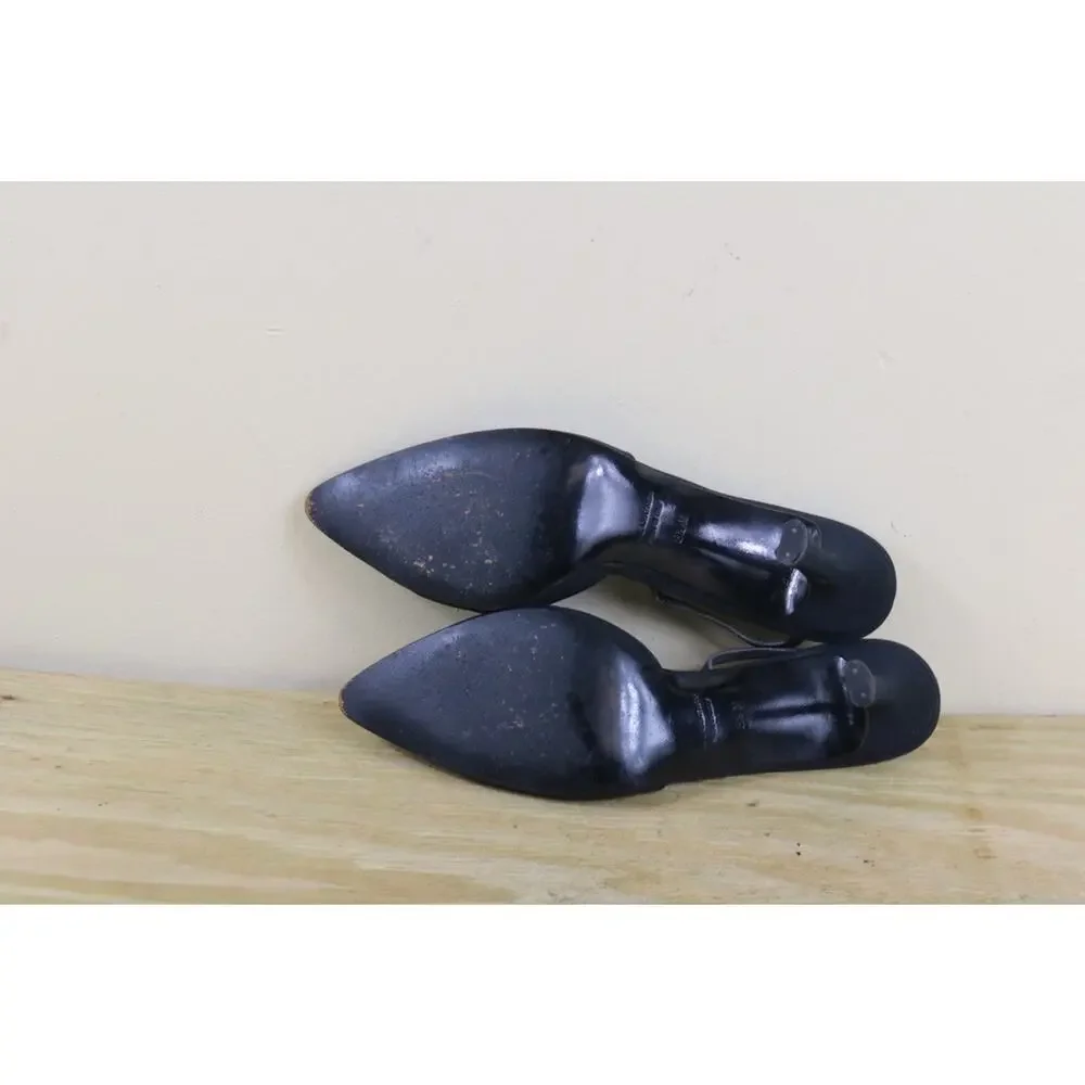 Vintage Yves Saint Laurent Shoes 8.5N YSL Black Matte Slingback Heels Slip On - Picture 6 of 9